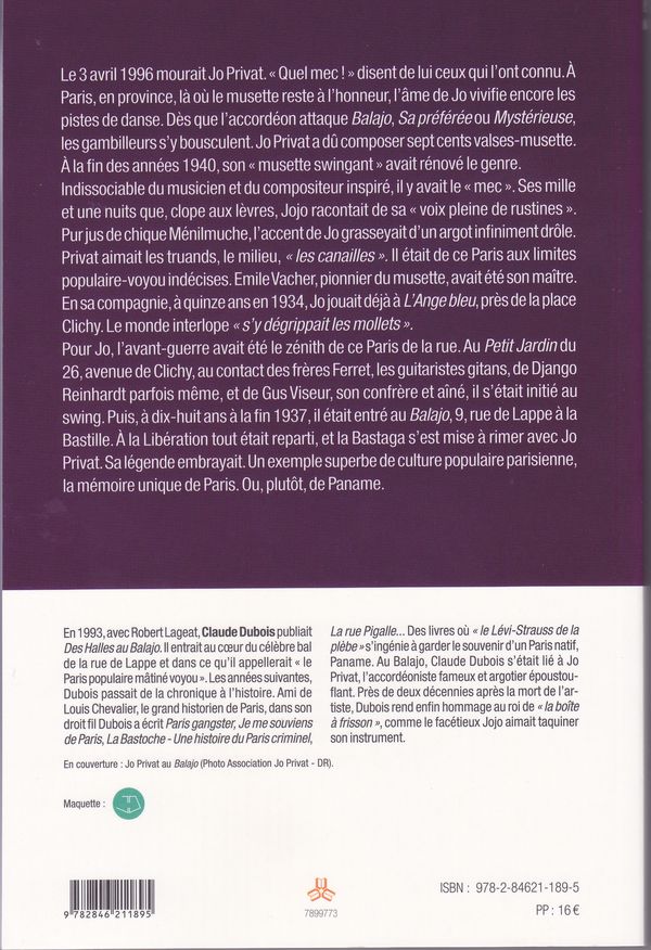 JO PRIVAT - le frisson de Paname - livre de Claude DUBOIS JO PRIVAT - le frisson de Paname - livre de Claude DUBOIS